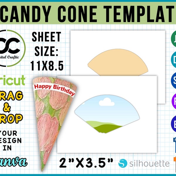 Candy Cone Template, Treat Cone Template, Ice Cream Cone Wrapper Template, Sugar Cone Wrap,Candy Cone DIY Party Decorations