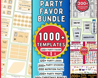 1000+ Party Favor Templates Bundle, Party Templates , Chip bag Template , Party Favors , Capri Sun , Ring Pop, Svg, Eps, Dxf, Canva Editable