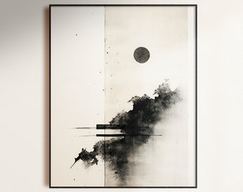 Minimalistyczny japoński wydruk artystyczny: Japandi Ink Wash (pobranie cyfrowe)