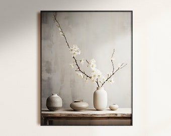 Japandi Floral Wall Art: Minimalist Wabi Sabi Decor (Digital Download)