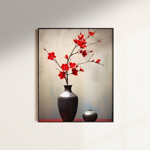 Wabi Sabi Wall Art | Japandi | Red Flowers | Japandi Home Decor | Zen Art Print | Japandi Wall Art | Minimalist Japanese Print | Wabi Sabi