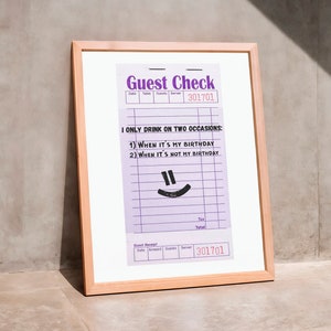 Guest Check Wall Art | Guest Check Poster | Guest Check Print | Trendy Wall Art | Retro Wall Art | Funky Decor | Bar Wall Art | Dorm Decor