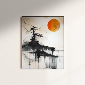 Japanese Abstract Landscape Art Print: Wabi Sabi Japandi (Digital Download)
