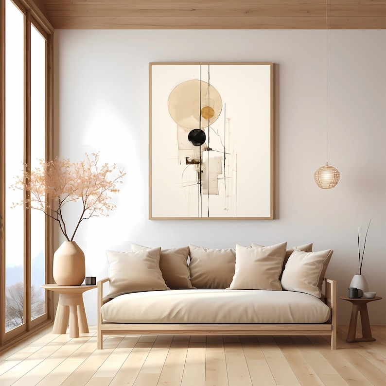 japandi art print in a wooden frame