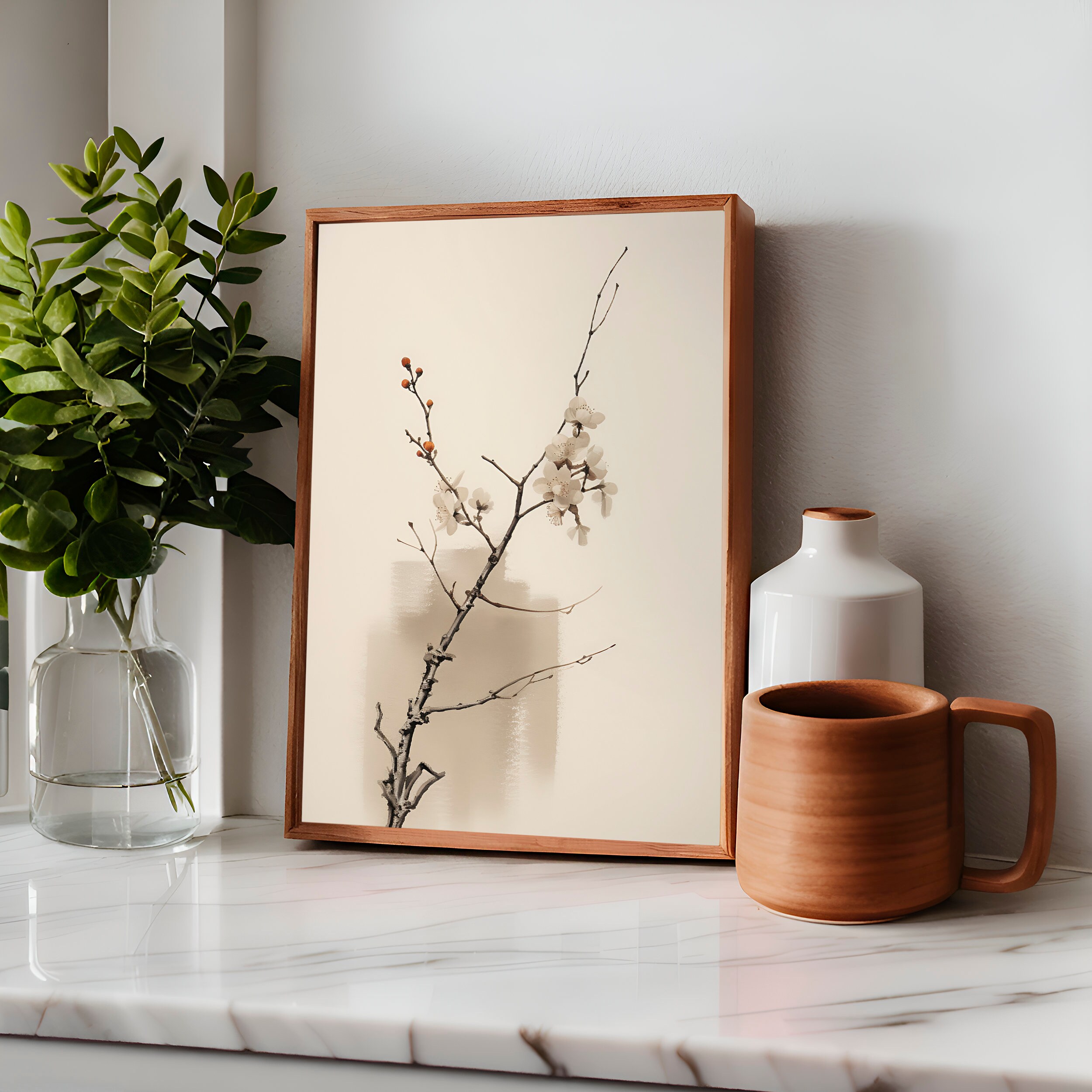 Wabi Sabi Floral Art Print: Minimalist Japandi Wall Decor (digital ...