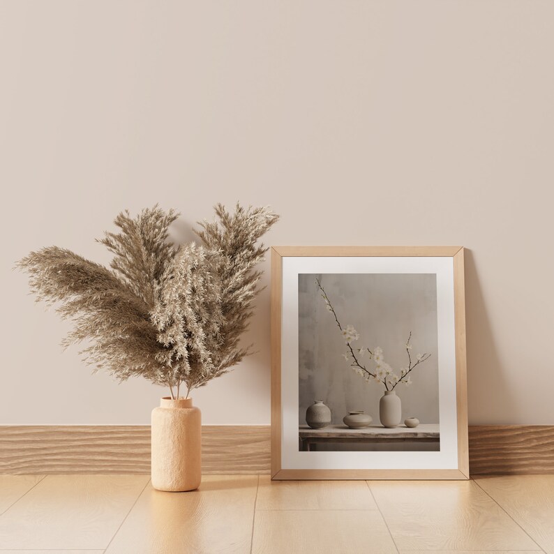 Japandi wall art in a frame