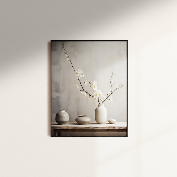 Japandi Floral Wall Art: Minimalist Wabi Sabi Decor (Digital Download)
