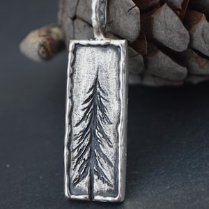 Oxidized Silver Tree Pendant, Hand-Engraved Forest Nature Necklace