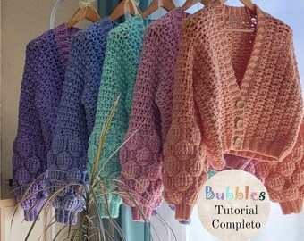 Tutoriel complet | Cardigan bulles au crochet | Manchon de boule à bulles | Modèle de diagramme | Bulles HoloYarn | points cardinaux