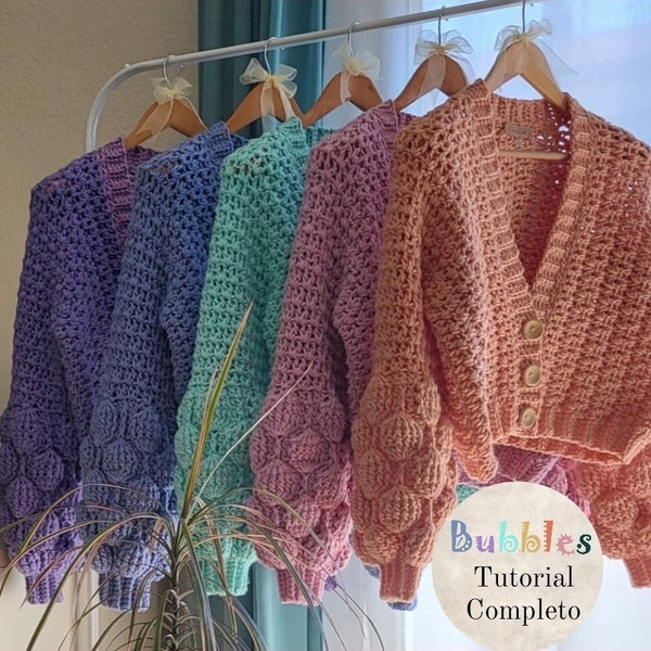 Tutorial Completo | Cardigan Crochet Bubbles | Manga Burbujas Bolitas  | Patron Diagrama | HoloYarn Bubbles | puntos compas