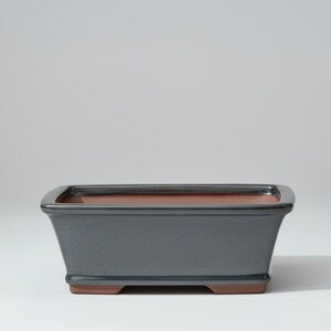 18cm Glazed Bonsai Pot | Rectangle | 18cm x 14cm x 6cm | Silver