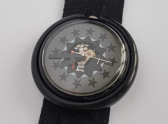 Swatch ブラック AG1994 1994 Black Stars Skeleton Swiss Made Swatch Pop Watch for