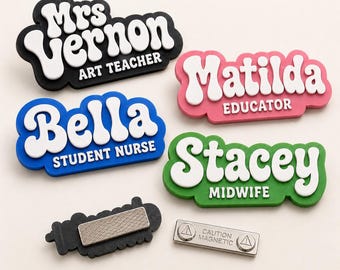 Personalized Magnetic Name Badge, Custom 3D Name Tag for Teacher Nurse Midwife, Fun Work Badge with Job Title
