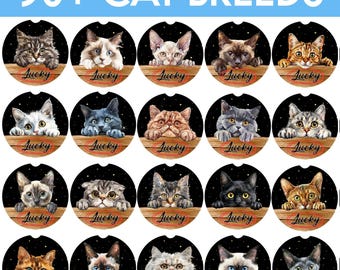 Cup Holder Protectors for Cat Lovers, Personalized Cat Breed Car Coaster Set, Cute  Pet Car Coaster, Car Accessories, New Car Gift For Decor
