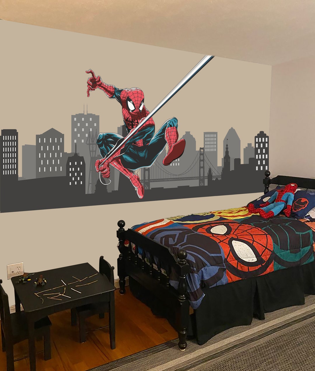 CANVAS WALL PRINT ARTWORK SPIDERMAN SPLASH ART MOVIE MARVEL KIDS BEDROOM