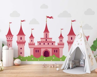 Peel and Stick Pink Princess Castle wall decal for kindergarten wall sticker preppy room decor