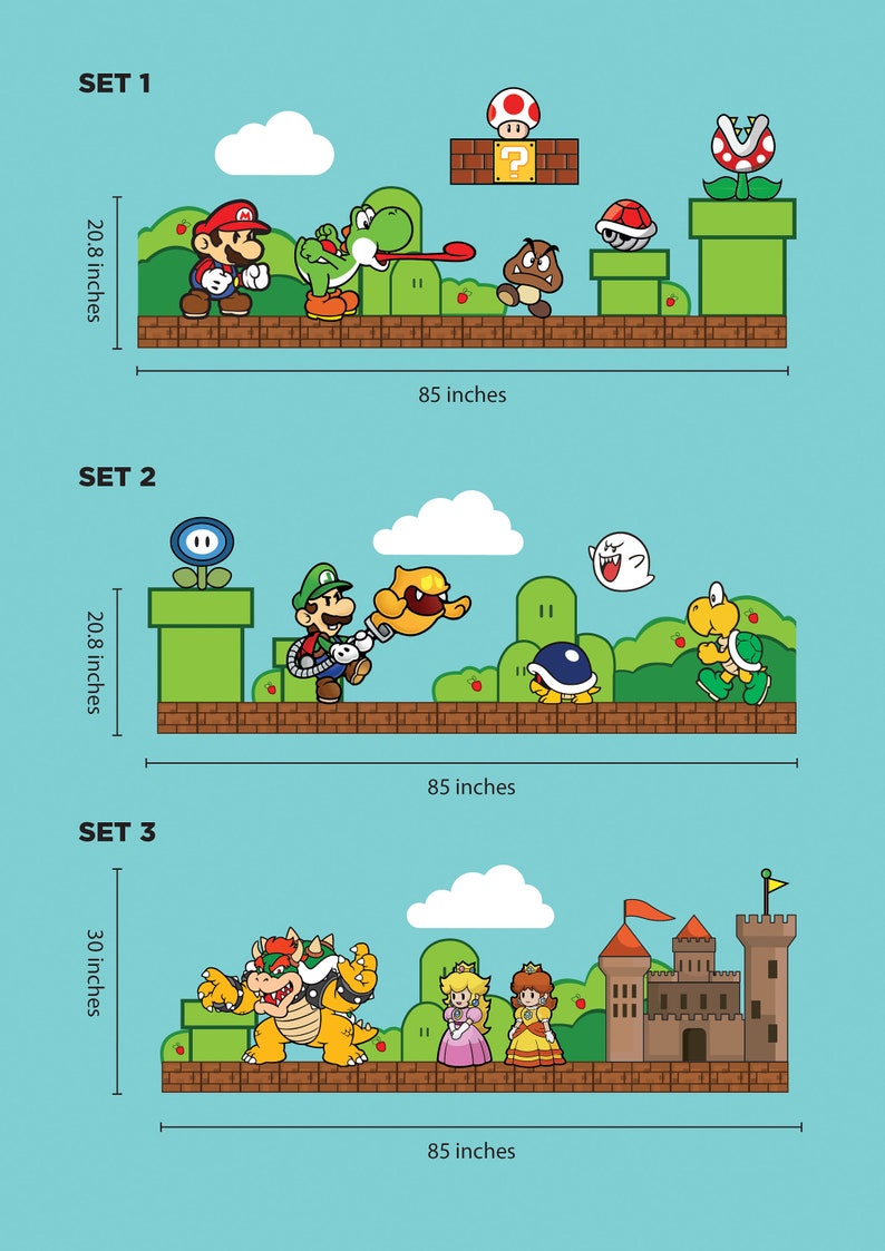 Super mario wall decal Luigi wallpaper King Koopa wall stickers 3 combo set image 10