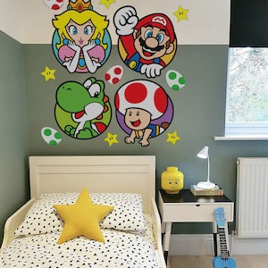Super Mario Wandkunst Prinzessin Peach Wandtattoo Yoshi Tapete Kröte Wandbild für Kinder Schlafzimmer Wohnkultur