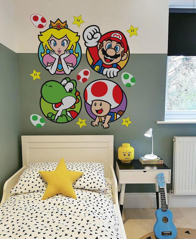 Mario Wall Decal Super Mario Wall Sticker Nintendo Game Etsy