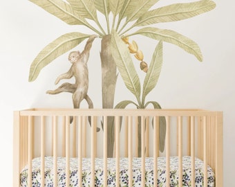 Monkey Palm Tree Wall Decal, Moroccan Art (72x50 in)