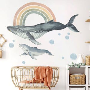 Removable Under Water wall art Blue Whale Wall Decal Bohemian Style Wall Sticker for Study Room Wallpaper Bedroom Wall Murals