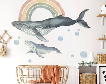Blue Whale Wall Decal: Bohemian Style Underwater Wall Sticker