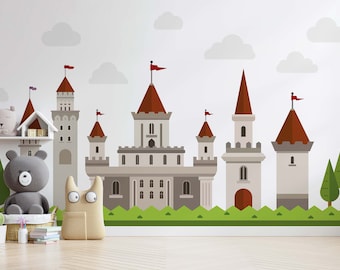 Mid Century Castle Wall Decal, Boy Room Decor (Removable)