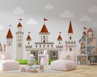 Mid Century Castle Wall Decal, Peel and Stick Kindergarten Decor