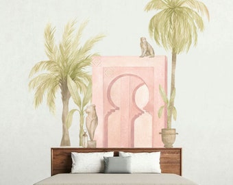 Moroccan Palms & Monkey Wall Decal, Kids Room Decor