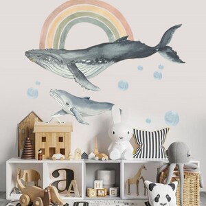Peel and Stick Whale Wall Decal Boho Style Wall Sticker For Kid Room Wallpaper Bedroom Wall Art