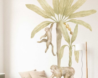 Moroccan Palm Tree Monkey Wall Decal, Tropical Nursery Decor