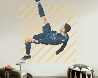 Cristiano Ronaldo Bicycle Kick Wall Decal, Soccer Room Decor (65x43 inches)