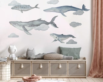 Whales Wall Decal: Peel and Stick Ocean Wall Art, Kid's Room