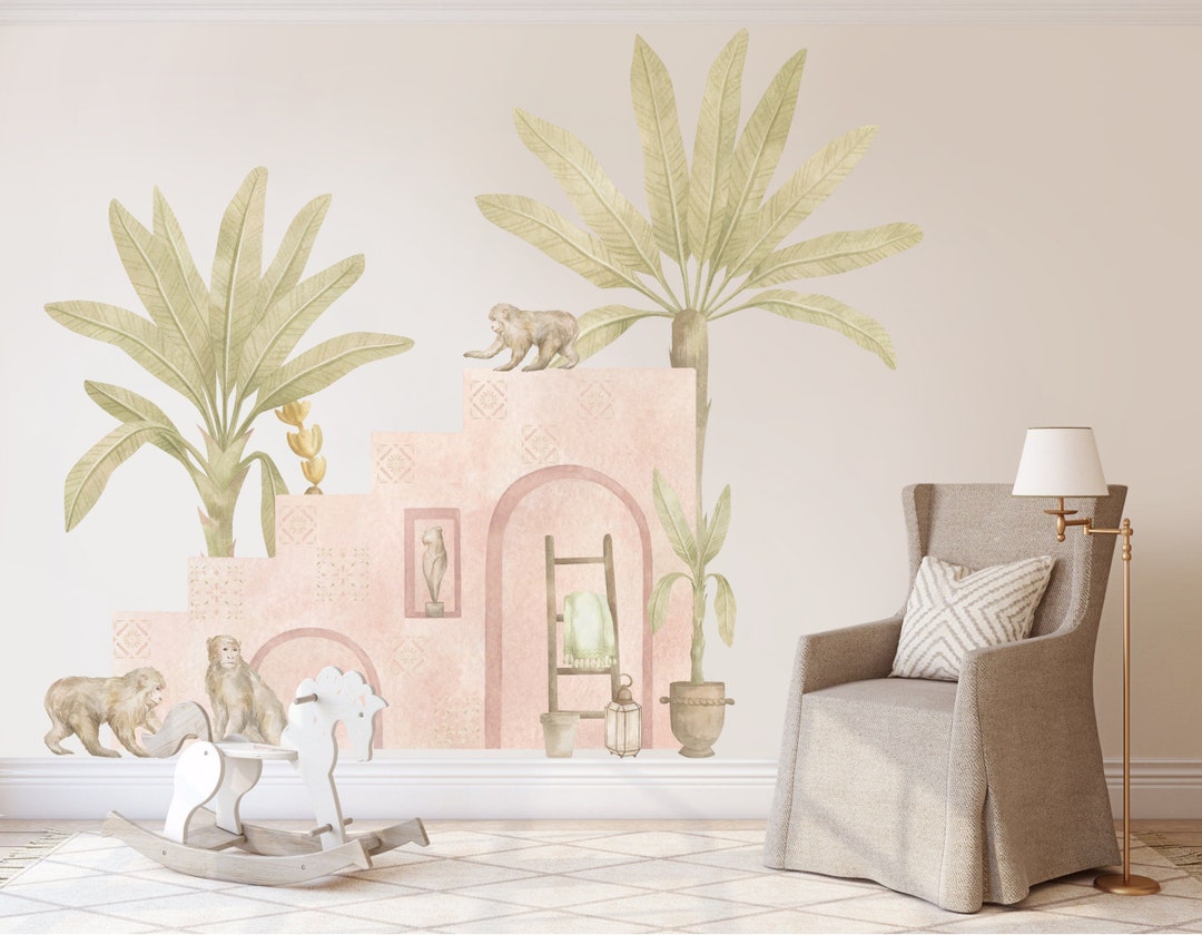 Moroccan Building Wall Decal Moroccan Wallpaper Palm Tree Wall Etsy