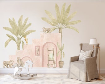 Moroccan Palm Tree Wall Decal, Tropical Wall Art (72x86 inches)