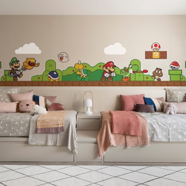 Mushrooms Kingdom Wall Decal Super Bros Wall Sticker Removable Wall Sticker For Games Room Decor (3 Combo Set)