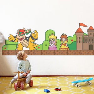 Super Mario Wandkunst König Koopa Wandtattoo Prinzessin Peach Tapete Prinzessin Daisy Wandbild Schloss Aufkleber für Spielzimmer Wanddekor