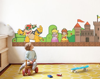 Super Mario Wandkunst König Koopa Wandtattoo Prinzessin Peach Tapete Prinzessin Daisy Wandbild Schloss Aufkleber für Spielzimmer Wanddekor