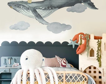 Peel and Stick Whale Wall Decal For Kid Room wallpaper bedroom wall sticker