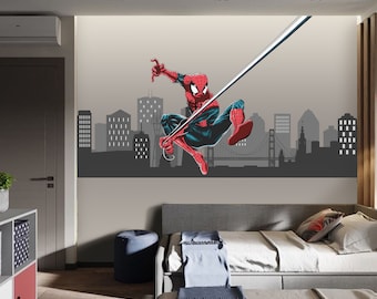 Spider-Man Wall Decal: Avengers Wallpaper, Boy Room Decor (62x70 inches)