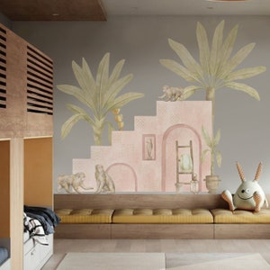 Moroccan building wall decal Moroccan wallpaper palm tree wall sticker monkey wall mural for bedroom decal living room decal