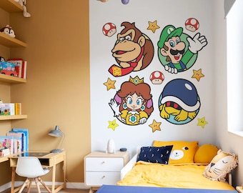 Super Mario Wall Decal: Luigi, Donkey Kong, Star Decor