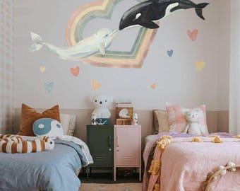 Dolphin & Killer Whale Wall Decal, Bohemian Kid's Room Decor