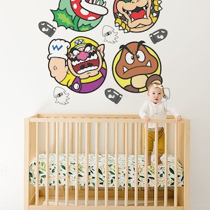 Super Mario Wall Decal King Koopa Wall Sticker Piranha Plant wallpaper Goomba wall Art Wario wall mural for Kid Room Decoration