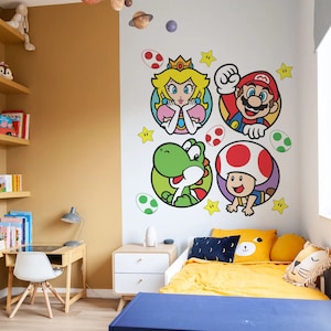 Mario Characters Super Mario Bros Arcade Game Wall Sticker Art Design Decal  for Girls Boys Kids Room Bedroom Nursery Kindergarten House Fun Home Decor