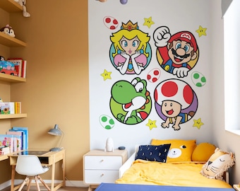 Mario Wandtattoo Super Mario Wandaufkleber Nintendo Spiel Tapete Wand für Kinderzimmer Dekoration