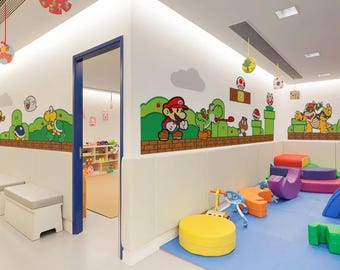 Retro Pixel Platform Wall Decal Pixel Adventure Wall Sticker Mushroom kingdom Wall mural For boy room and kid playroom decor removable