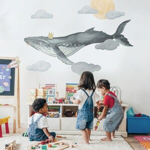 Removable Under Water wall art Blue Whale Wall Decal Bohemian Style Wall Sticker for Study Room Wallpaper Bedroom Wall Murals
