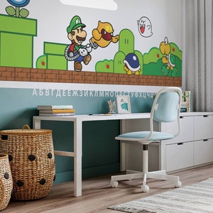 Super mario wall decal Luigi wallpaper King Koopa wall stickers 3 combo set Luigi (set 2)