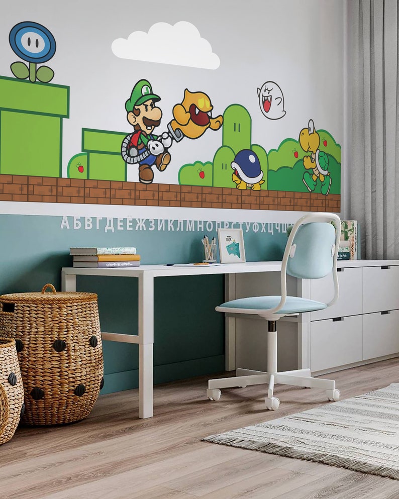 Super mario wall decal Luigi wallpaper King Koopa wall stickers 3 combo set Luigi (set 2)